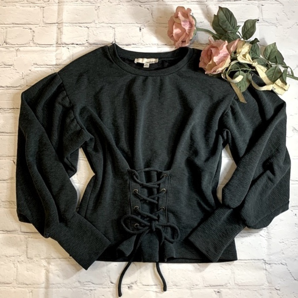 June & Hudson Hunter Green Corset Detail Sweatshirt